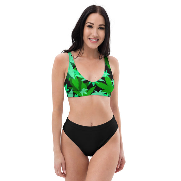 Green leaf high-waisted bikini