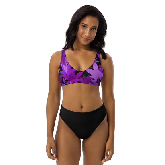 Purple leaf high-waisted bikini