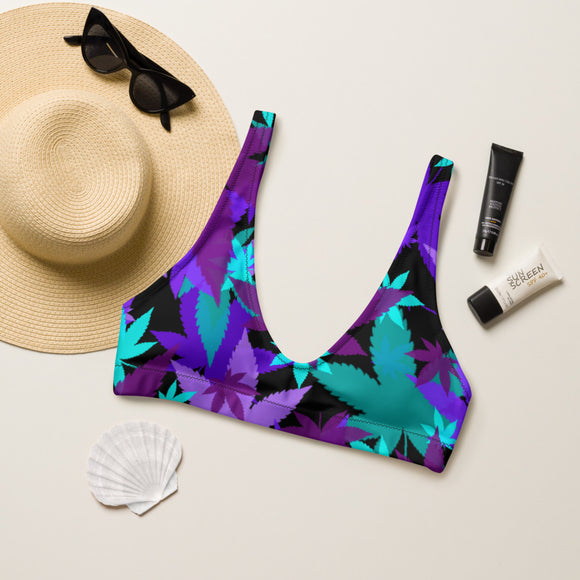 Purple / Teal Leaf Bikini Top